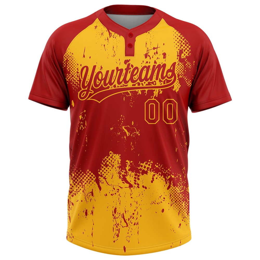 Red Gold 3D Pattern Abstract Splatter Grunge Art Two Button Unisex Softball Jersey, Custom Team Softball Jersey Red Gold 3D Pattern Abstract Splatter Grunge Art Two Button Unisex Softball Jersey, Custom Team Softball Jersey