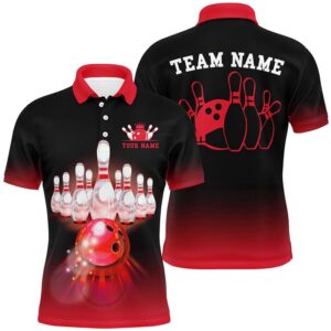 Red Gradient Bowling Ball And Pins Team…