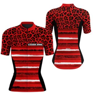Red Leopard Cycling Jersey Women Short Sleeve…