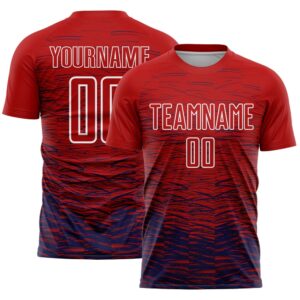 Red Navy White Line Sublimation Soccer Uniform…