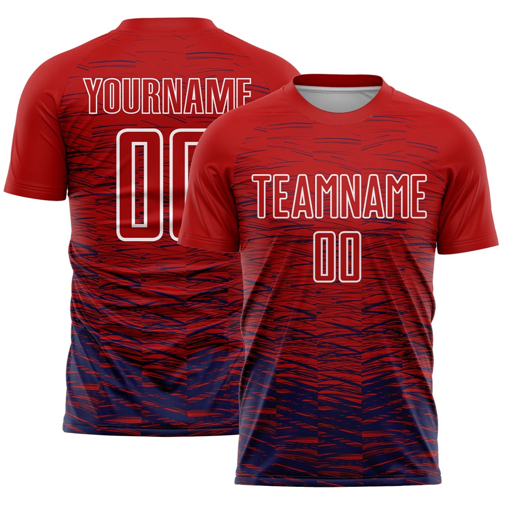 Red Navy White Line Sublimation Soccer Uniform Jersey, Custom Team Soccer Jersey Shirt Red Navy White Line Sublimation Soccer Uniform Jersey, Custom Team Soccer Jersey Shirt
