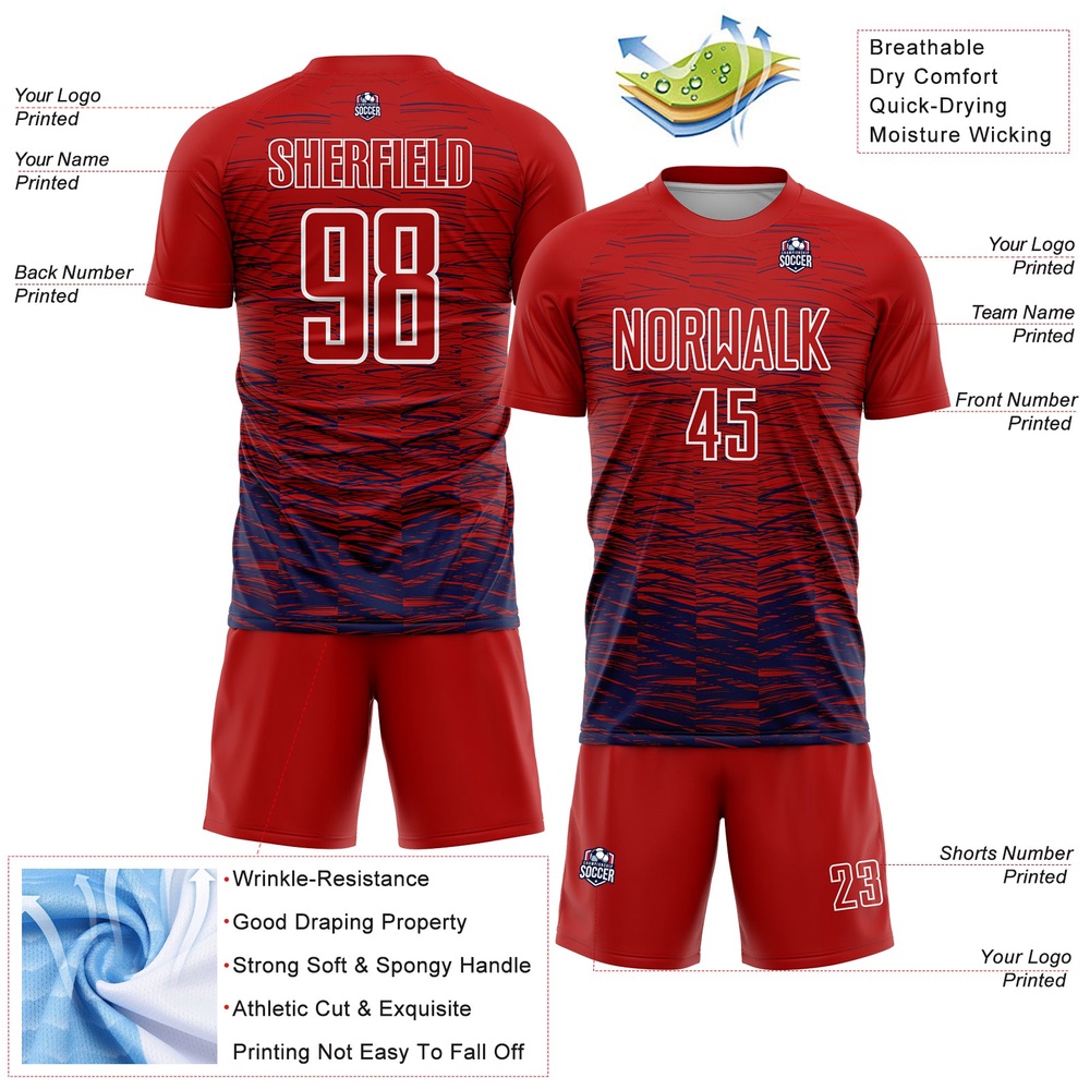 Red Navy White Line Sublimation Soccer Uniform Jersey, Custom Team Soccer Jersey Shirt Red Navy White Line Sublimation Soccer Uniform Jersey, Custom Team Soccer Jersey Shirt