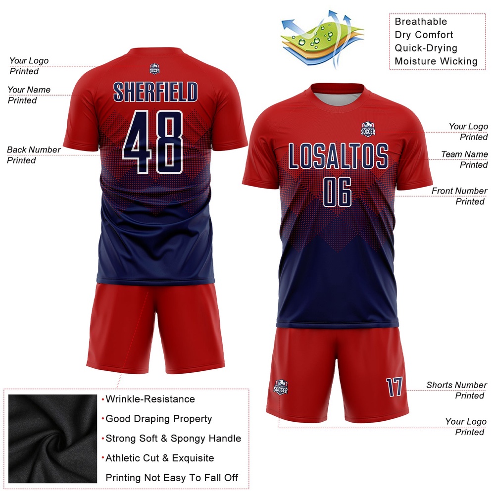Red Navy White Sublimation Soccer Uniform Jersey, Custom Team Soccer Jersey Shirt Red Navy White Sublimation Soccer Uniform Jersey, Custom Team Soccer Jersey Shirt