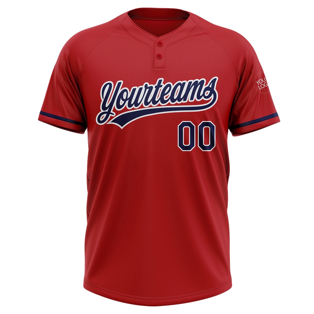 Red Navy White Two Button Unisex Softball Jersey, Custom Team Softball Jersey