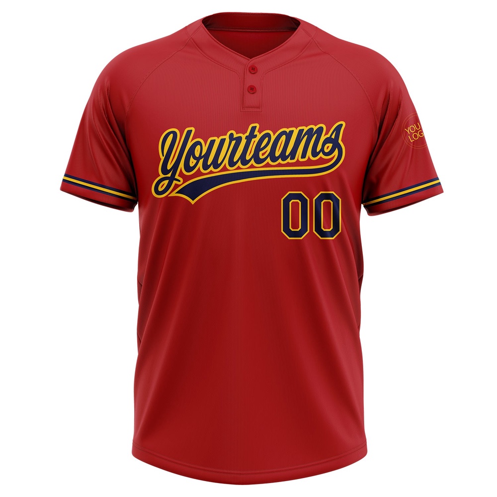 Red Navy Yellow Two Button Unisex Softball Jersey, Custom Team Softball Jersey