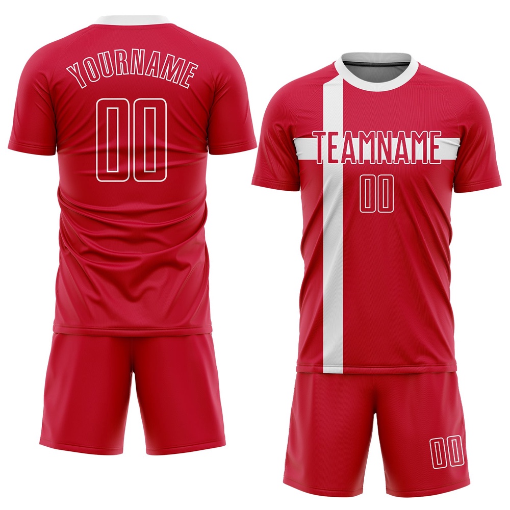 Red Red White Sublimation Danish Flag Soccer Uniform Jersey, Custom Team Soccer Jersey Shirt Red Red White Sublimation Danish Flag Soccer Uniform Jersey, Custom Team Soccer Jersey Shirt
