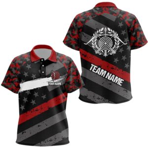 Red Retro US Flag Archery Polo Shirts,…