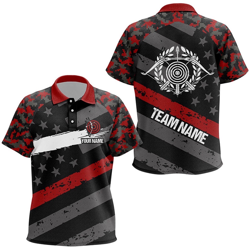 Red Retro US Flag Archery Polo Shirts, Custom Targets Archery Polo, Custom Archery Team Polo Shirt Red Retro US Flag Archery Polo Shirts, Custom Targets Archery Polo, Custom Archery Team Polo Shirt