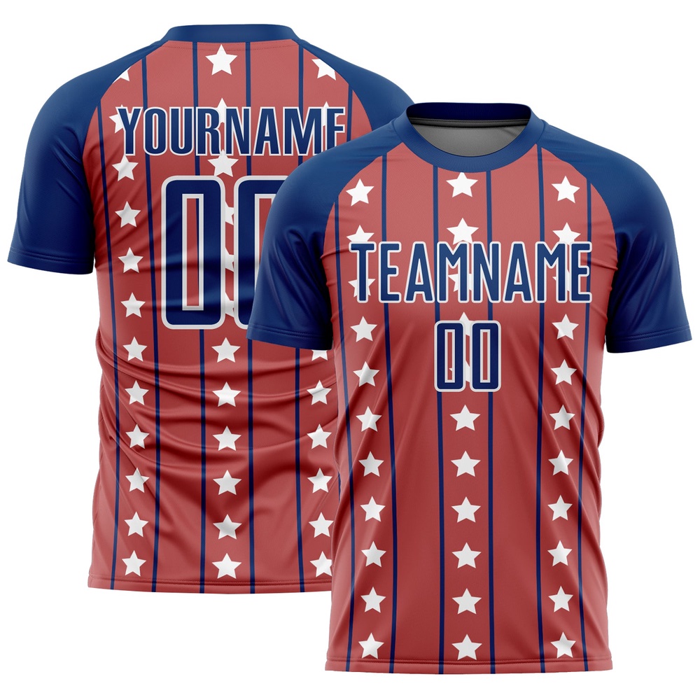 Red Royal White Stars And Stripes Sublimation Soccer Uniform Jersey, Custom Team Soccer Jersey Shirt Red Royal White Stars And Stripes Sublimation Soccer Uniform Jersey, Custom Team Soccer Jersey Shirt