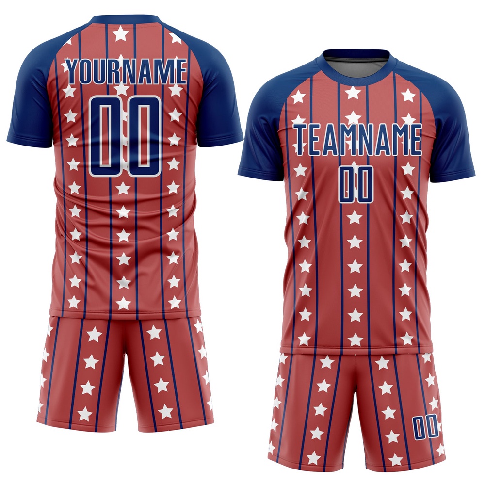 Red Royal White Stars And Stripes Sublimation Soccer Uniform Jersey, Custom Team Soccer Jersey Shirt Red Royal White Stars And Stripes Sublimation Soccer Uniform Jersey, Custom Team Soccer Jersey Shirt