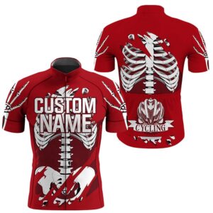 Red Skeleton Men Cycling Jersey Skull Bike…