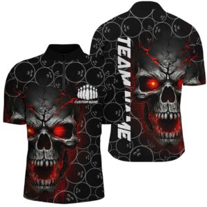 Red Skull Bowling Jersey For Men, Bowling…
