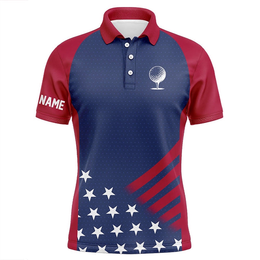 Red, White And Blue American Flag Men’s Golf Polo Shirts Custom Patriotic Team Golf Tops For Men, Golf Polo Shirt, Golf Shirts