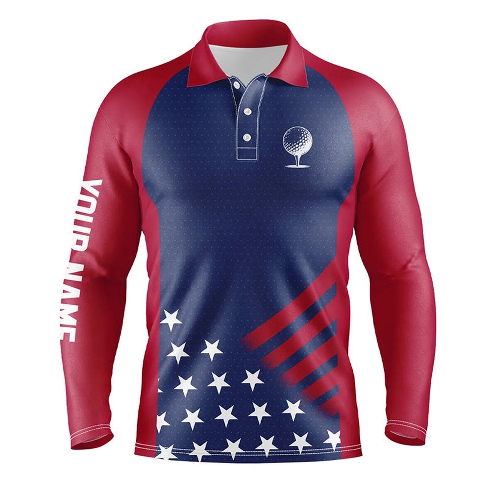 Red, White And Blue American Flag Men’s Golf Polo Shirts Custom Patriotic Team Golf Tops For Men, Golf Polo Shirt, Golf Shirts