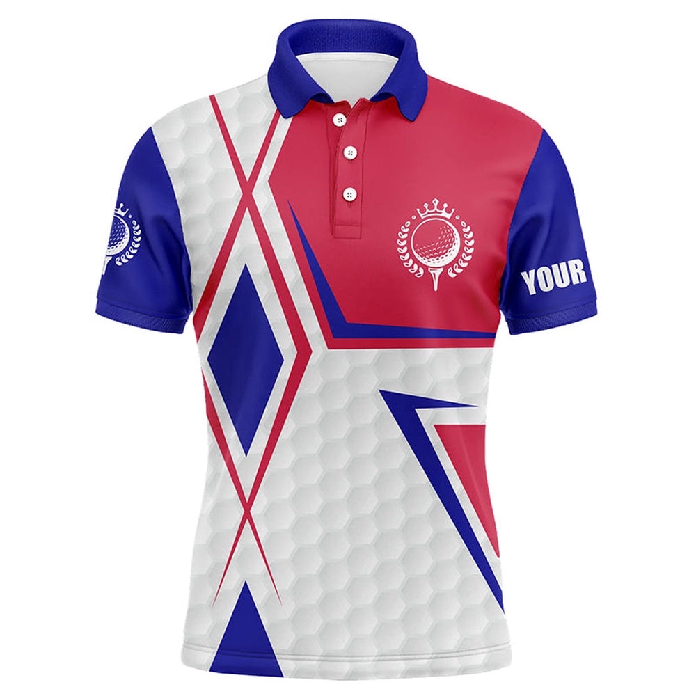 Red, White And Blue Argyle Plaid Men’s Golf Polo Shirts Custom Name Team Golf Shirts For Men’s, Golf Polo Shirt, Golf Shirts