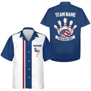 Red White And Blue Bowling Hawaiian Shirts,…