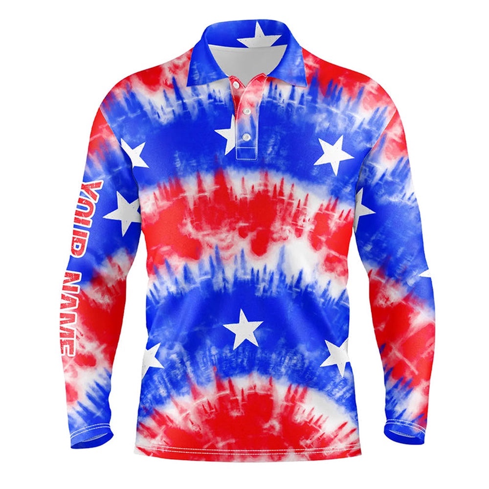 Red, White And Blue Tie Dye American Flag Men’s Golf Polo Shirts Custom Team Patriotic Golf Shirt, Golf Polo Shirt, Golf Shirts