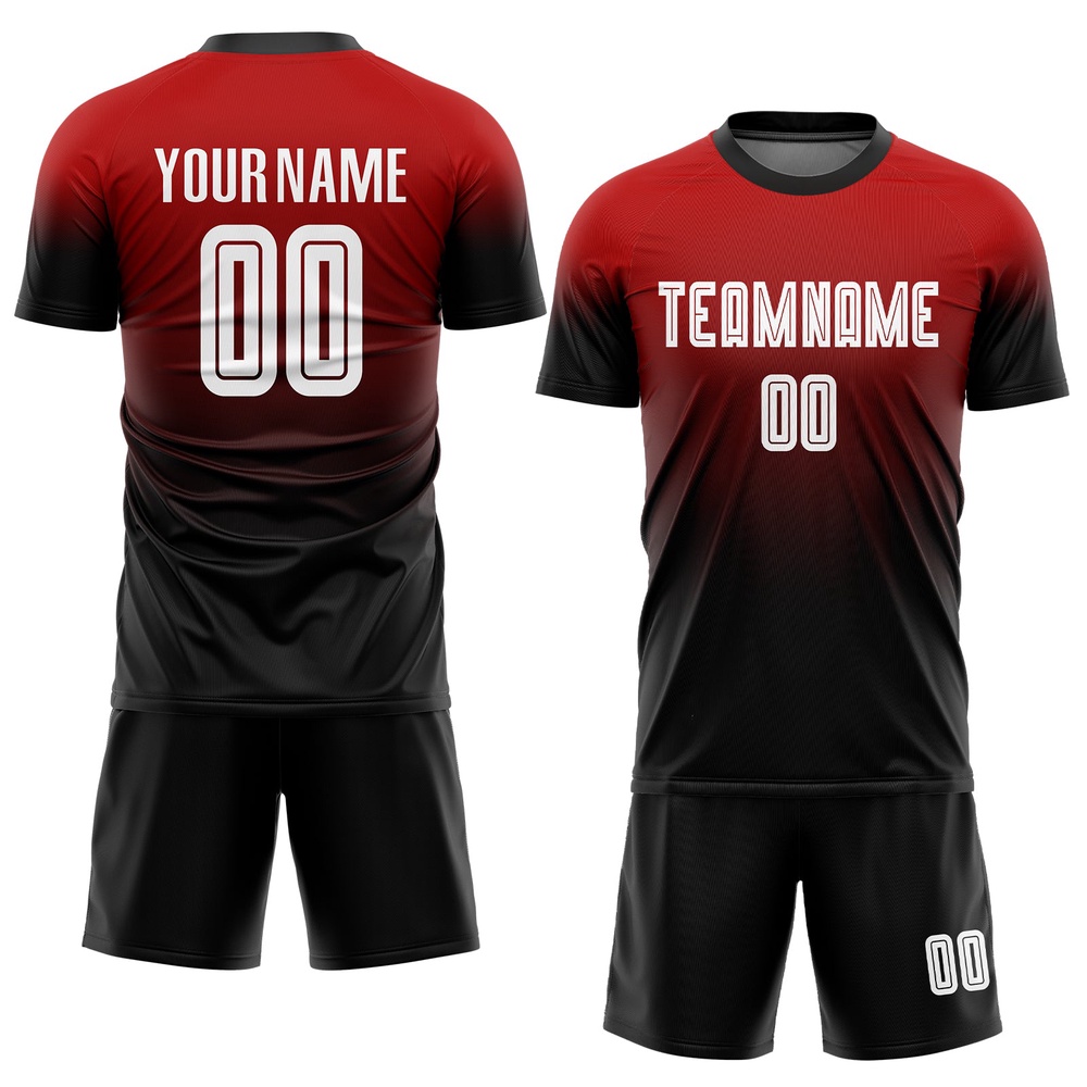 Red White Black Sublimation Fade Fashion Soccer Uniform Jersey, Custom Team Soccer Jersey Shirt Red White Black Sublimation Fade Fashion Soccer Uniform Jersey, Custom Team Soccer Jersey Shirt