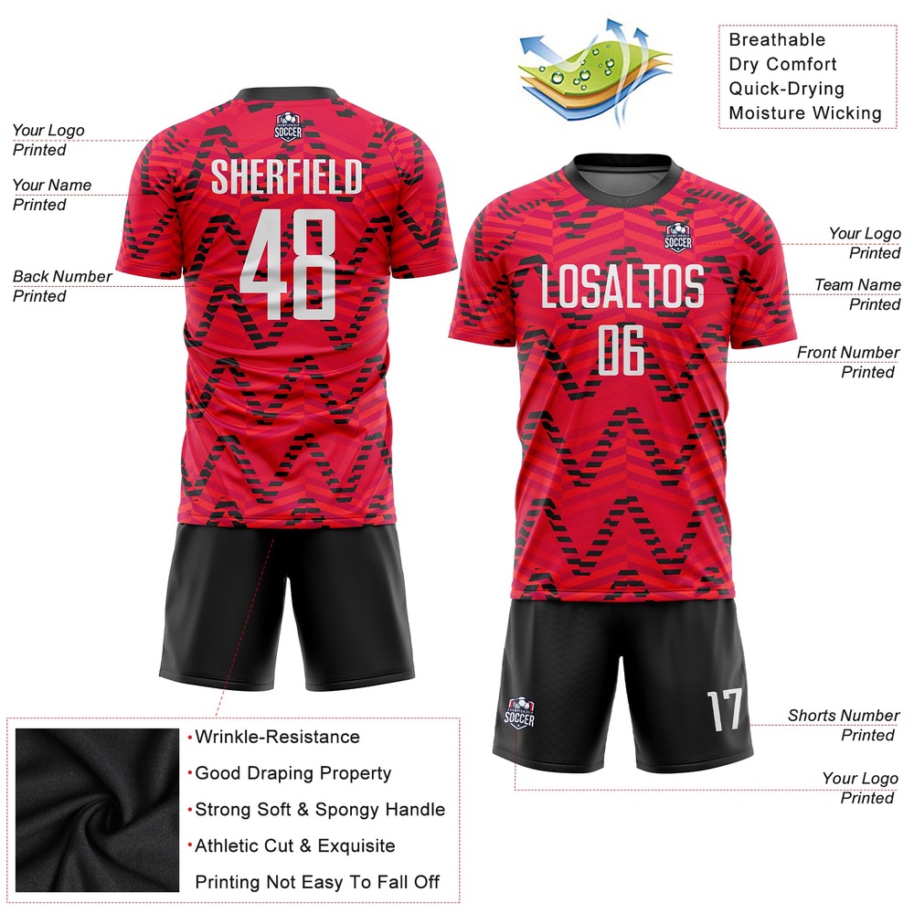 Red White Black Sublimation Soccer Uniform Jersey, Custom Team Soccer Jersey Shirt Red White Black Sublimation Soccer Uniform Jersey, Custom Team Soccer Jersey Shirt