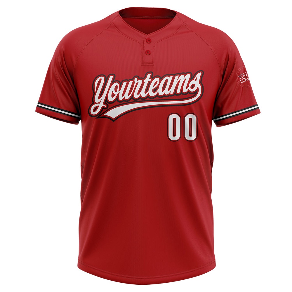 Red White Black Two Button Unisex Softball Jersey, Custom Team Softball Jersey Red White Black Two Button Unisex Softball Jersey, Custom Team Softball Jersey