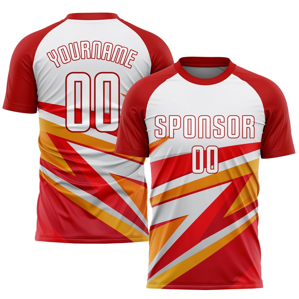 Red White Gold Sublimation Soccer Uniform Jersey, Custom Team Soccer Jersey Shirt Red White Gold Sublimation Soccer Uniform Jersey, Custom Team Soccer Jersey Shirt