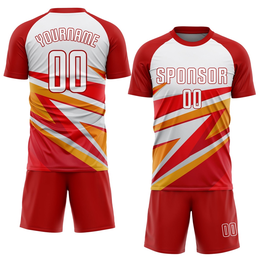 Red White Gold Sublimation Soccer Uniform Jersey, Custom Team Soccer Jersey Shirt Red White Gold Sublimation Soccer Uniform Jersey, Custom Team Soccer Jersey Shirt