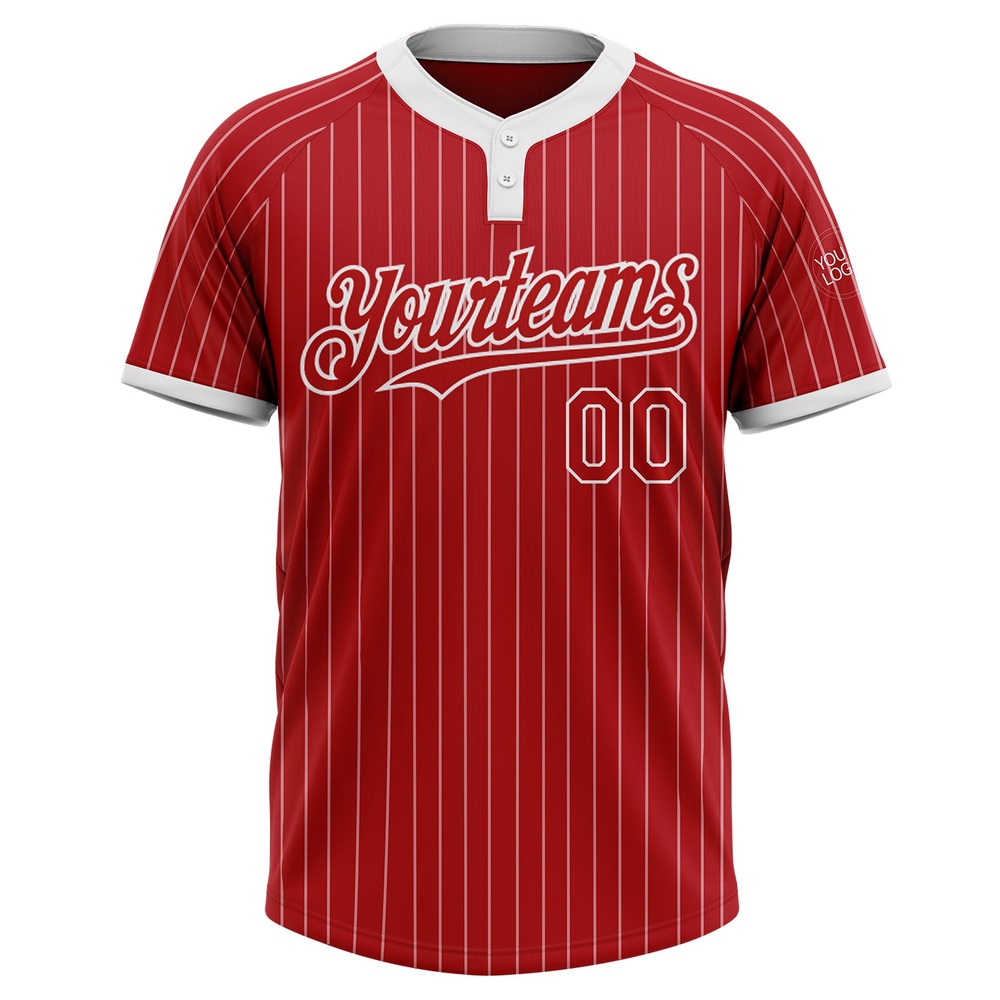Red White Pinstripe White Two Button Unisex Softball Jersey, Custom Team Softball Jersey Red White Pinstripe White Two Button Unisex Softball Jersey, Custom Team Softball Jersey