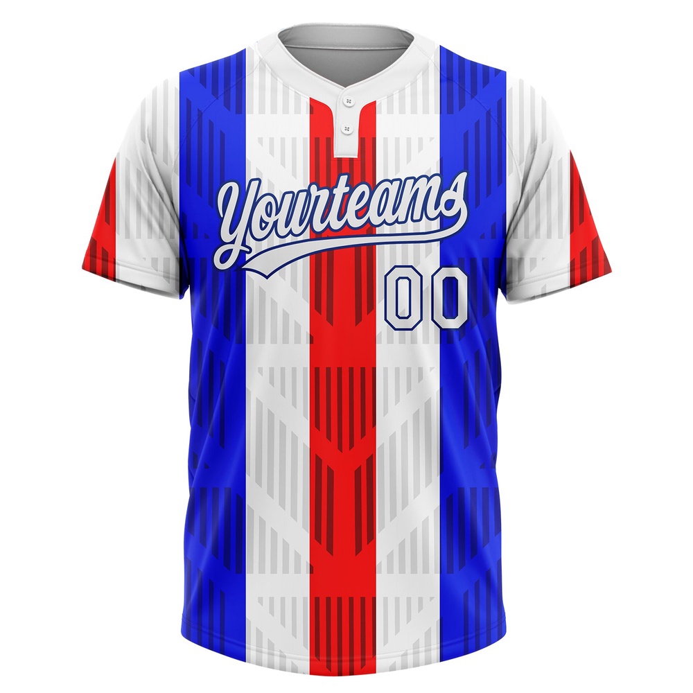 Red White Royal 3D Pattern Two Button Unisex Softball Jersey, Custom Team Softball Jersey Red White Royal 3D Pattern Two Button Unisex Softball Jersey, Custom Team Softball Jersey