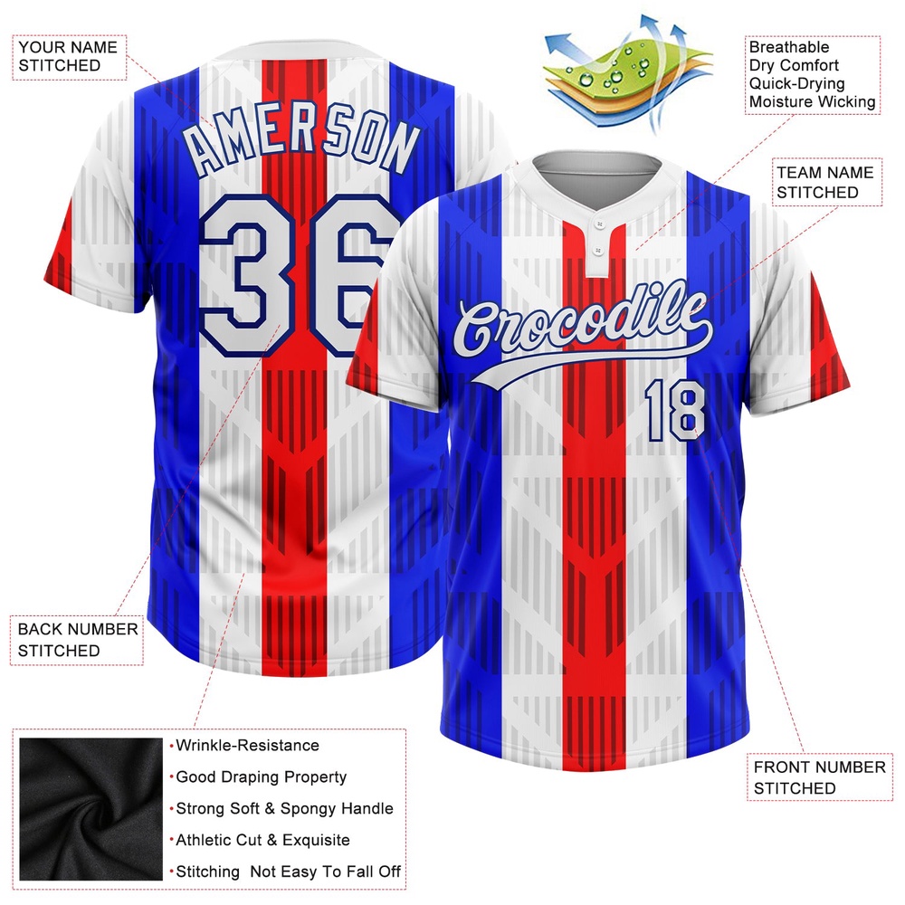 Red White Royal 3D Pattern Two Button Unisex Softball Jersey, Custom Team Softball Jersey Red White Royal 3D Pattern Two Button Unisex Softball Jersey, Custom Team Softball Jersey