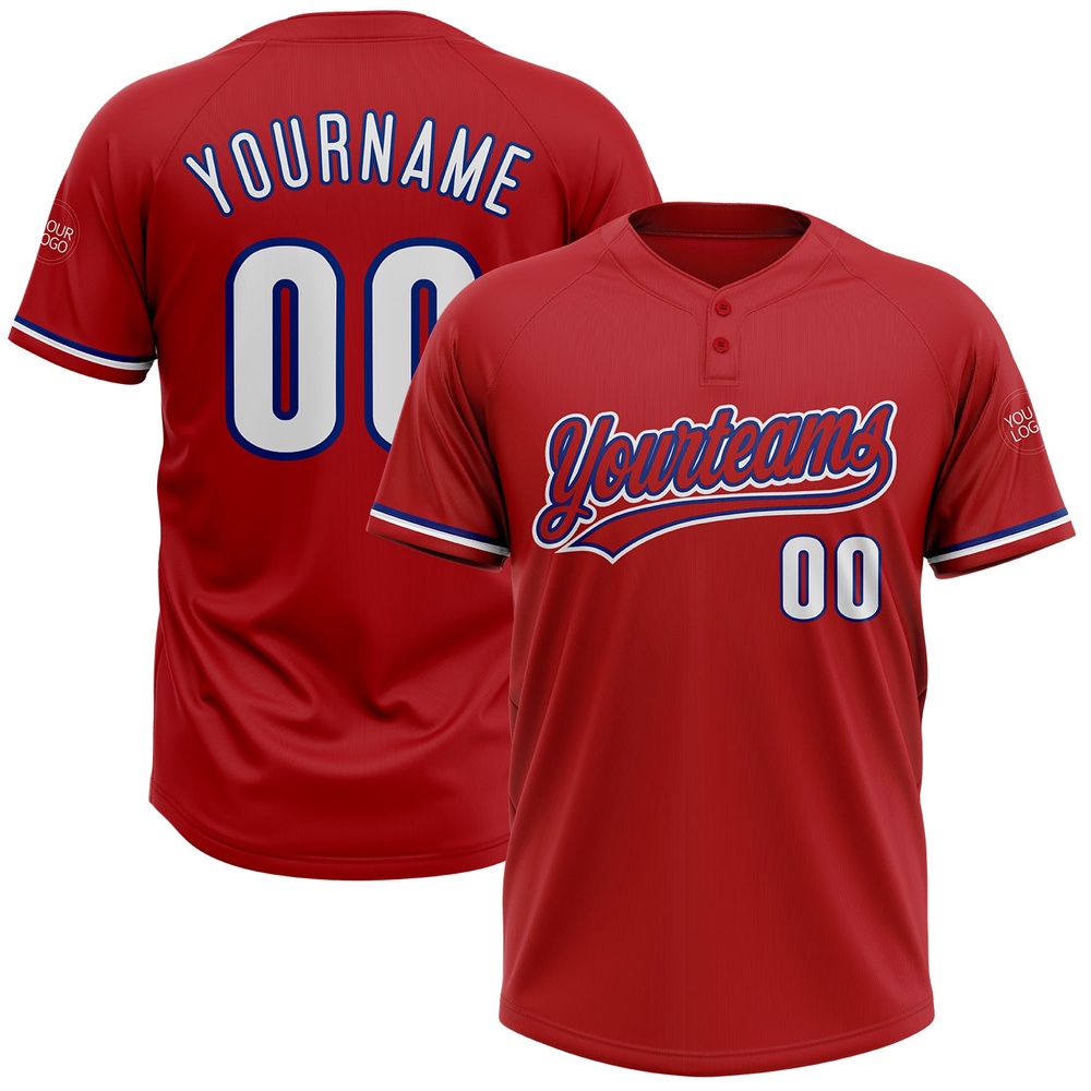 Red White Royal Two Button Unisex Softball Jersey, Custom Team Softball Jersey