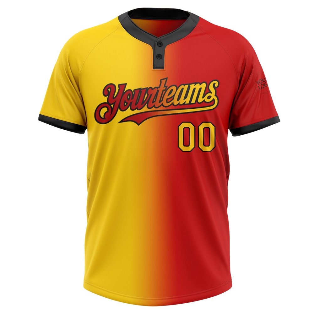Red Yellow Black Gradient Fashion Two Button Unisex Softball Jersey, Custom Team Softball Jersey Red Yellow Black Gradient Fashion Two Button Unisex Softball Jersey, Custom Team Softball Jersey