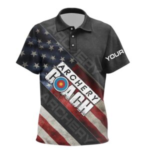 Retro American Flag Archery Coach Polo Shirts,…
