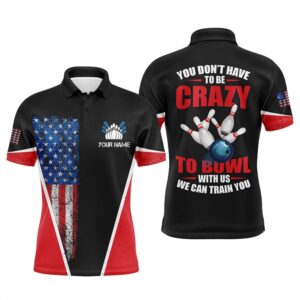 Retro American Flag Custom Men Bowling Polo…