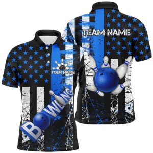 Retro American Flag Mens Bowling Polo Shirts…