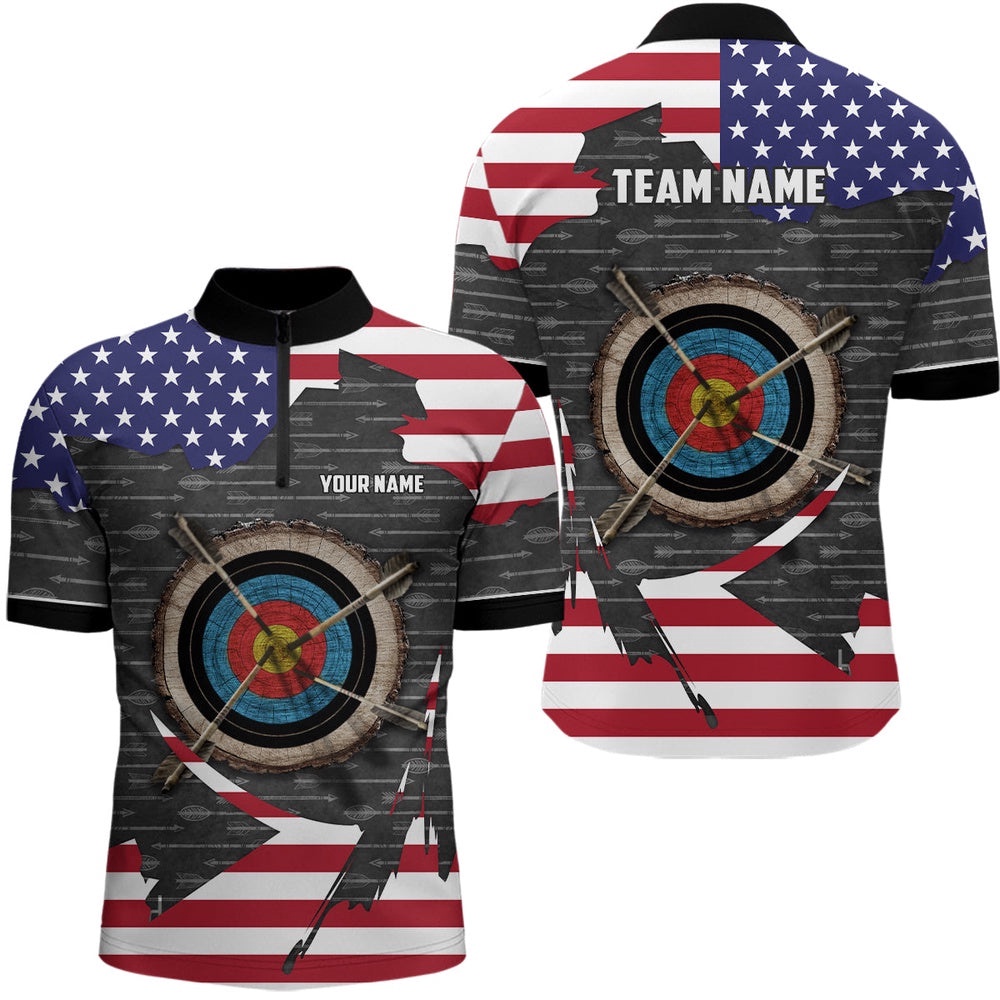 Retro Archery Target Custom US Flag Men Jersey Shirts, Patriotic Archery Jerseys, Custom Archery Team Shirt