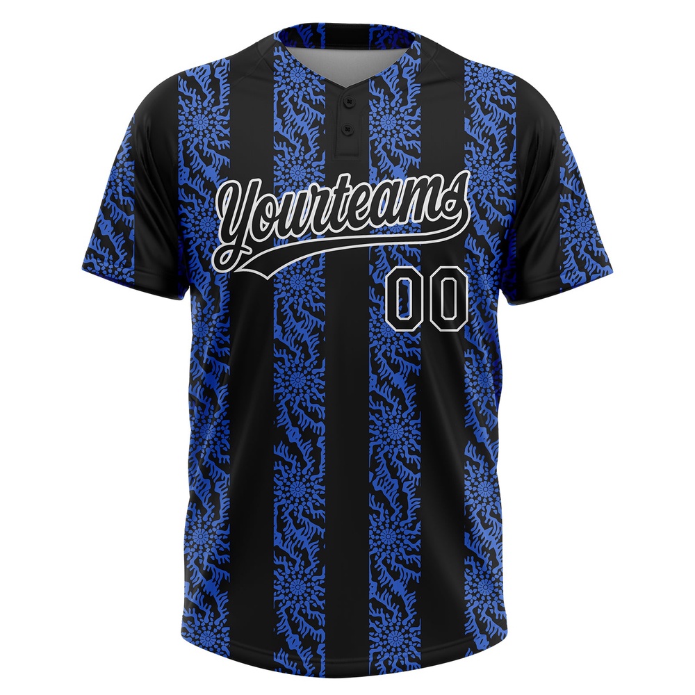 Royal Black White 3D Pattern Two Button Unisex Softball Jersey, Custom Team Softball Jersey Royal Black White 3D Pattern Two Button Unisex Softball Jersey, Custom Team Softball Jersey