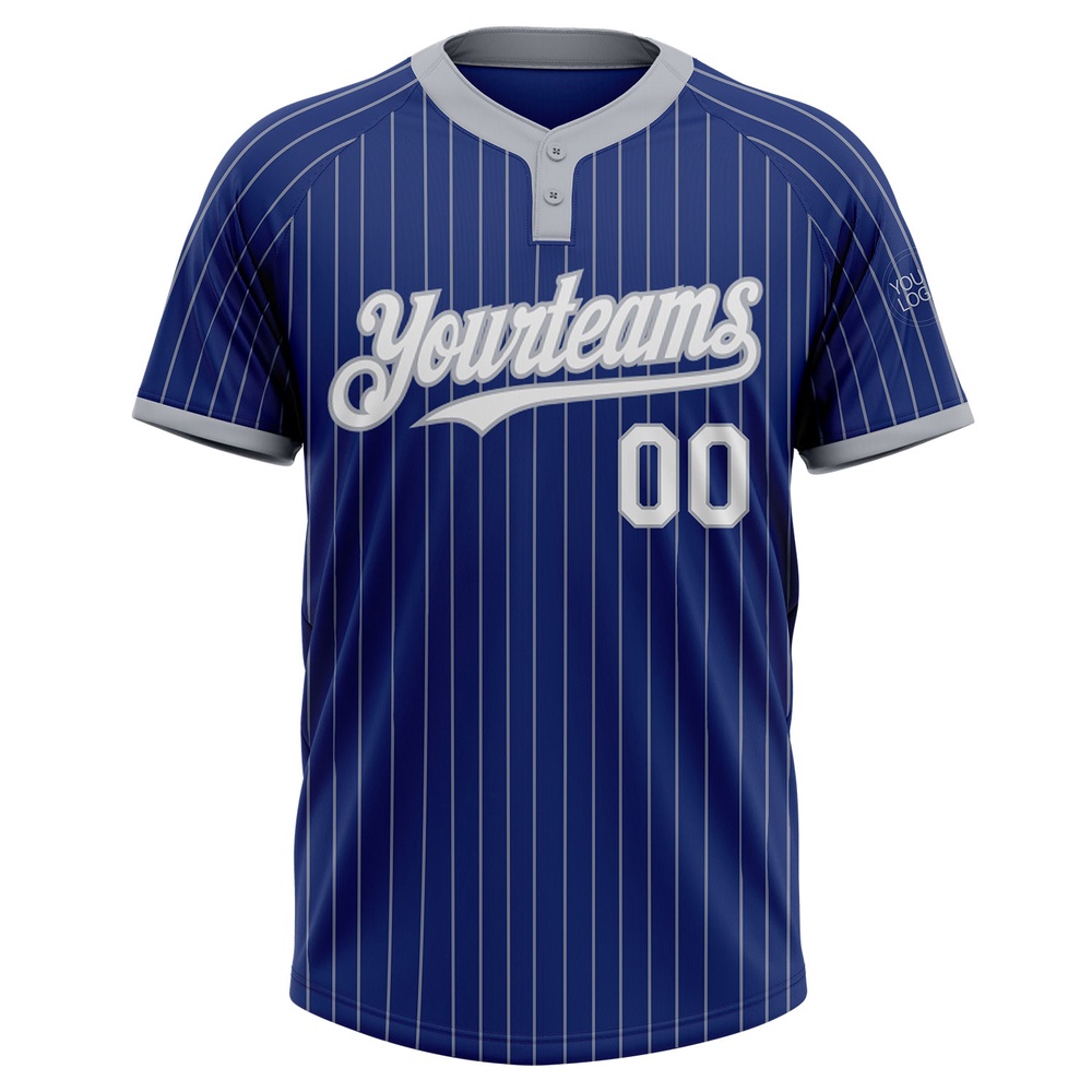 Royal Gray Pinstripe White Two Button Unisex Softball Jersey, Custom Team Softball Jersey