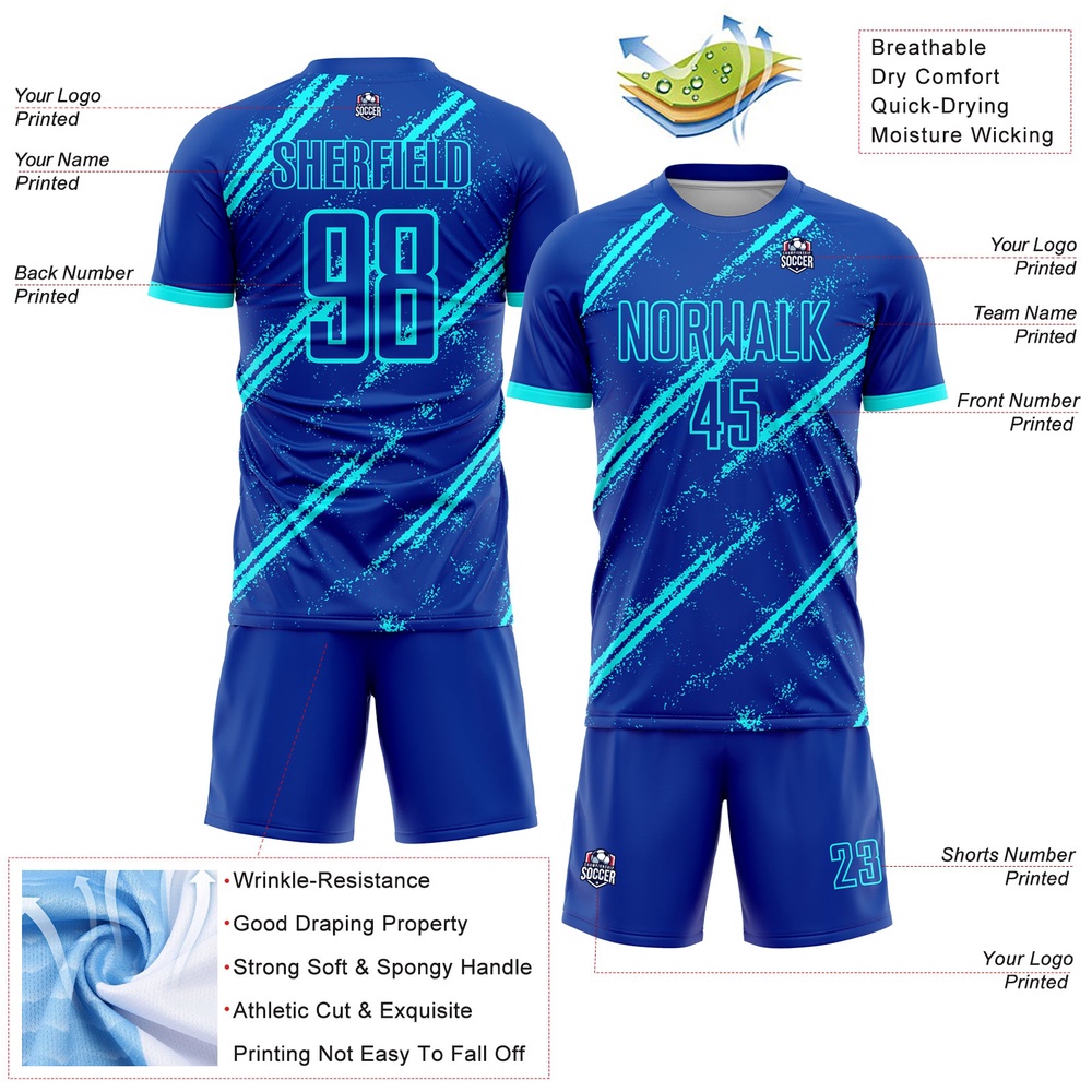 Royal Lakes Blue Sublimation Soccer Uniform Jersey, Custom Team Soccer Jersey Shirt