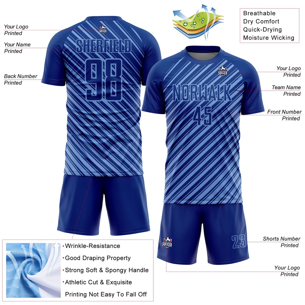 Royal Light Blue Slash Sublimation Soccer Uniform Jersey, Custom Team Soccer Jersey Shirt Royal Light Blue Slash Sublimation Soccer Uniform Jersey, Custom Team Soccer Jersey Shirt