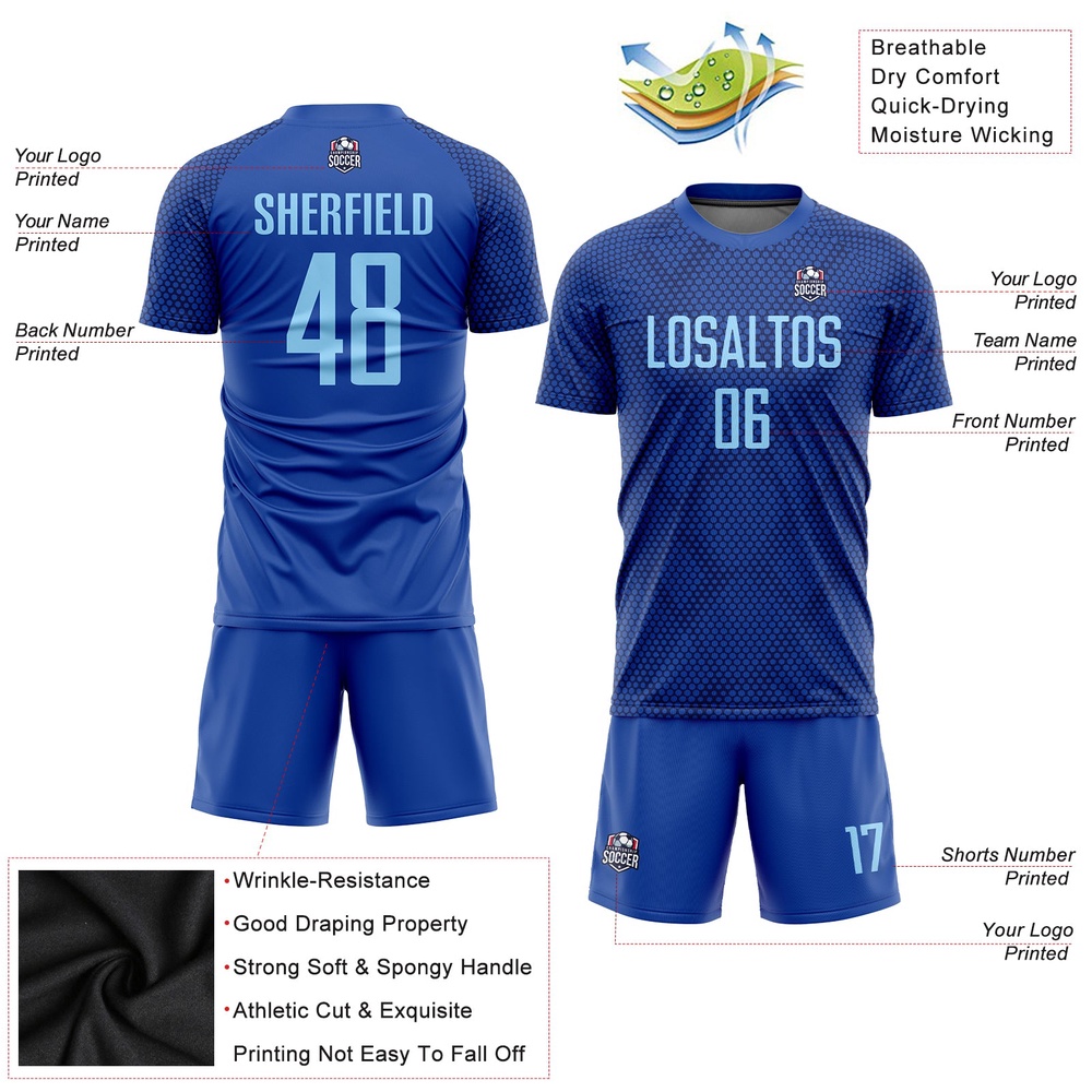 Royal Light Blue Sublimation Soccer Uniform Jersey, Custom Team Soccer Jersey Shirt Royal Light Blue Sublimation Soccer Uniform Jersey, Custom Team Soccer Jersey Shirt