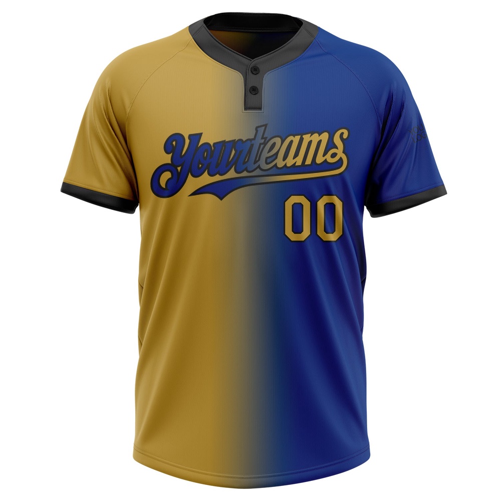 Royal Old Gold Black Gradient Fashion Two Button Unisex Softball Jersey, Custom Team Softball Jersey Royal Old Gold Black Gradient Fashion Two Button Unisex Softball Jersey, Custom Team Softball Jersey