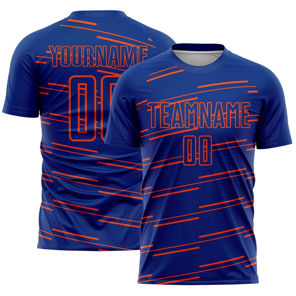 Royal Orange Lines Sublimation Soccer Uniform Jersey, Custom Team Soccer Jersey Shirt Royal Orange Lines Sublimation Soccer Uniform Jersey, Custom Team Soccer Jersey Shirt