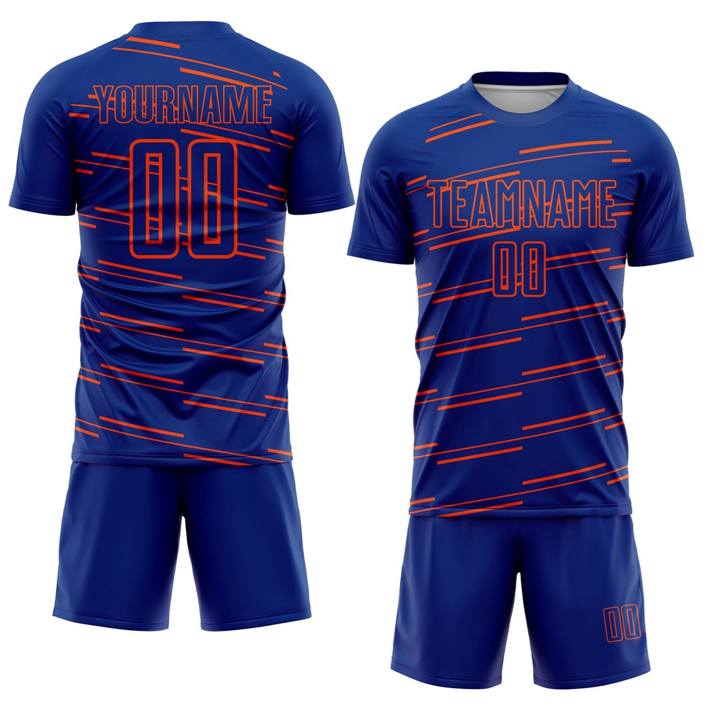 Royal Orange Lines Sublimation Soccer Uniform Jersey, Custom Team Soccer Jersey Shirt Royal Orange Lines Sublimation Soccer Uniform Jersey, Custom Team Soccer Jersey Shirt