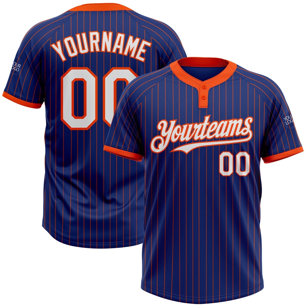 Royal Orange Pinstripe White Two Button Unisex Softball Jersey, Custom Team Softball Jersey Royal Orange Pinstripe White Two Button Unisex Softball Jersey, Custom Team Softball Jersey