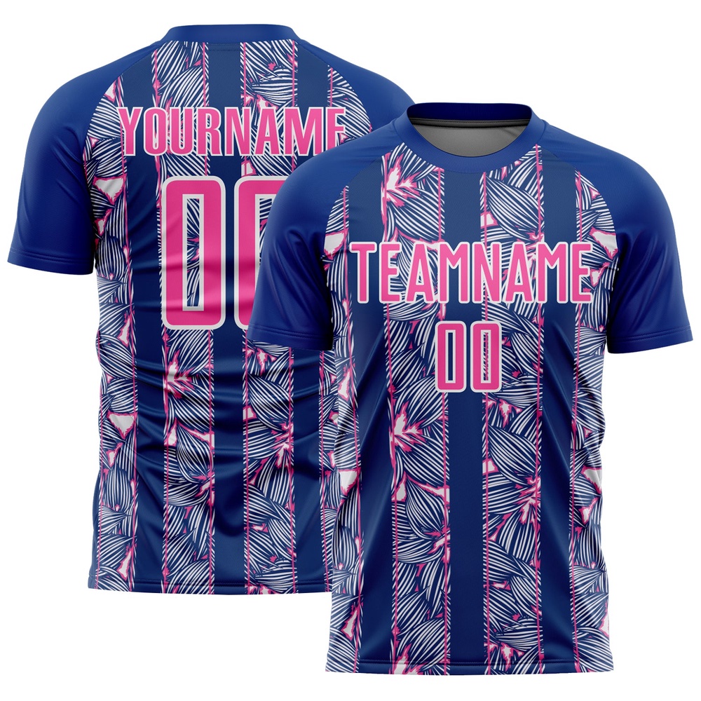 Royal Pink White Flowers Sublimation Soccer Uniform Jersey, Custom Team Soccer Jersey Shirt Royal Pink White Flowers Sublimation Soccer Uniform Jersey, Custom Team Soccer Jersey Shirt