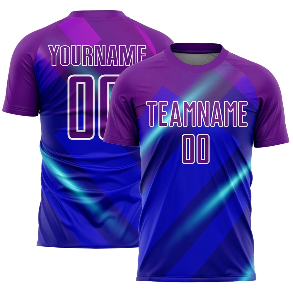 Royal Purple White Lines Sublimation Soccer Uniform Jersey, Custom Team Soccer Jersey Shirt