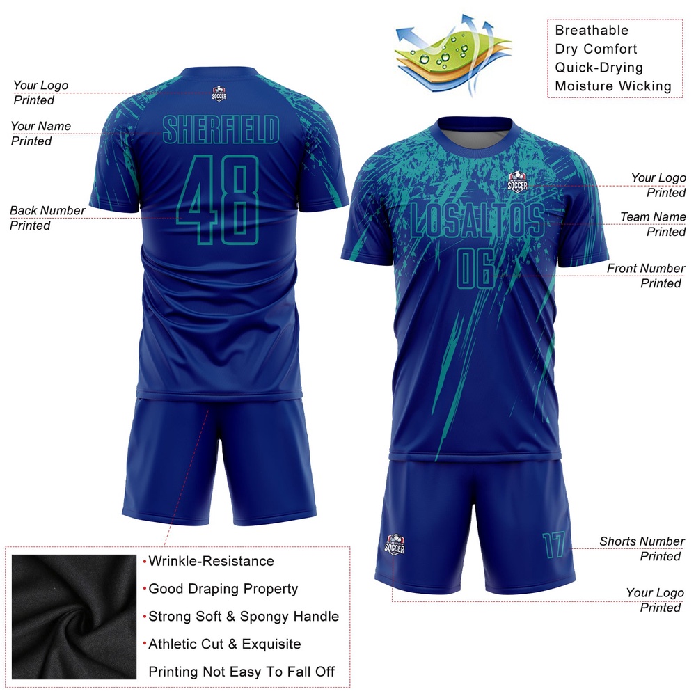 Royal Teal Sublimation Soccer Uniform Jersey, Custom Team Soccer Jersey Shirt Royal Teal Sublimation Soccer Uniform Jersey, Custom Team Soccer Jersey Shirt