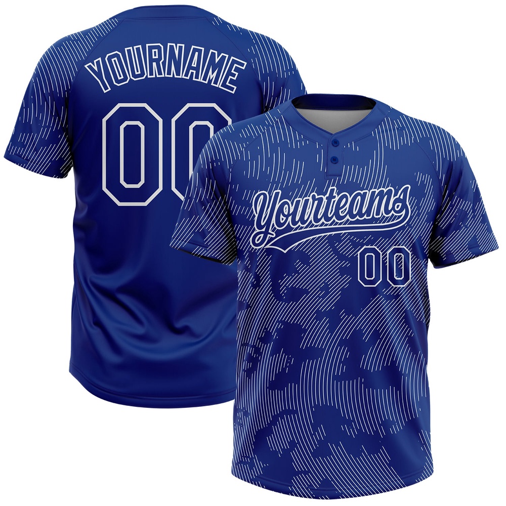Royal White 3D Pattern Curve Lines Two Button Unisex Softball Jersey, Custom Team Softball Jersey Royal White 3D Pattern Curve Lines Two Button Unisex Softball Jersey, Custom Team Softball Jersey