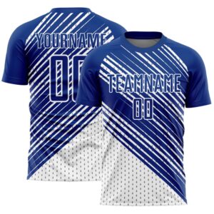 Royal White Diagonal Lines Sublimation Soccer Uniform…