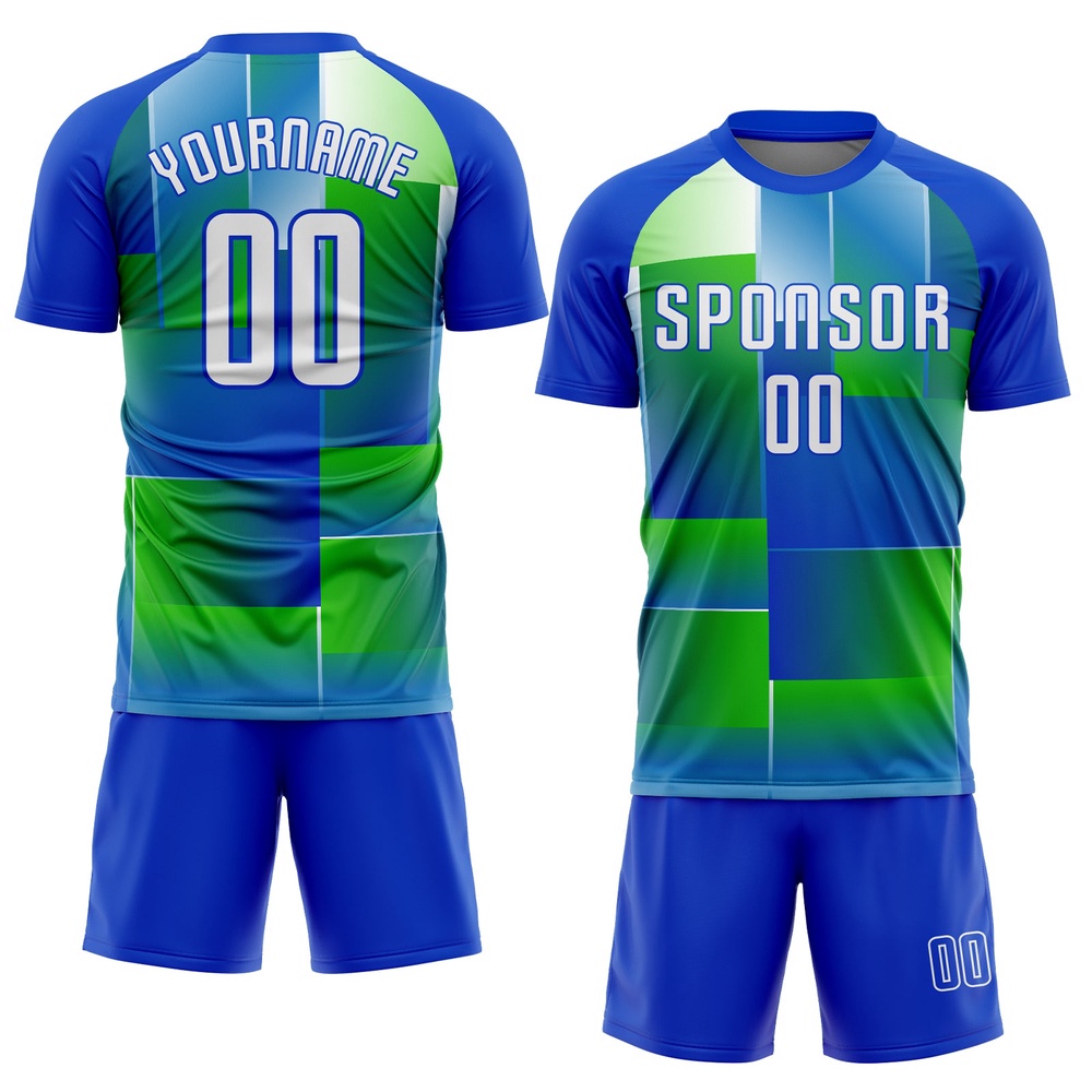 Royal White Kelly Green Sublimation Soccer Uniform Jersey_9183, Custom Team Soccer Jersey Shirt